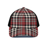 Red Black And White Border Tartan Print Black Mesh Trucker Cap