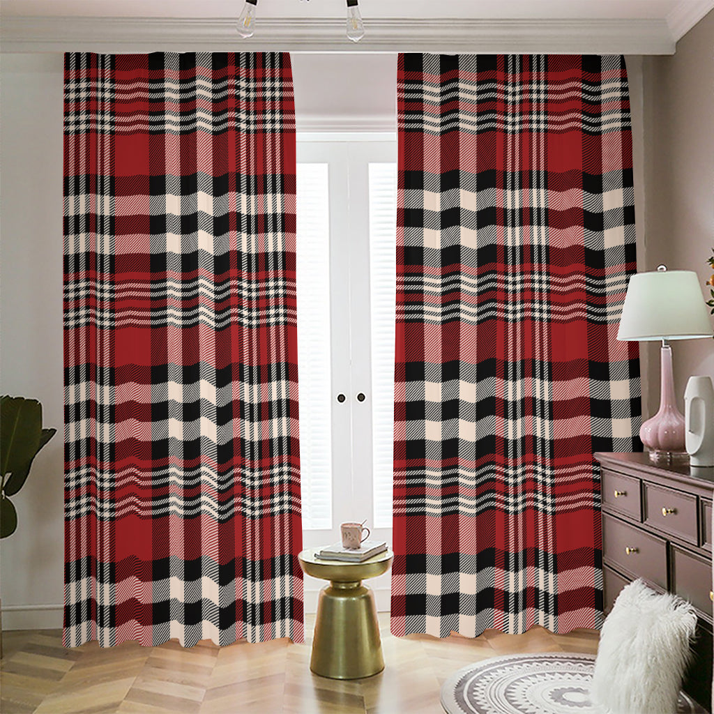 Red Black And White Border Tartan Print Blackout Pencil Pleat Curtains