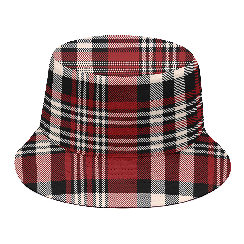 Red Black And White Border Tartan Print Bucket Hat