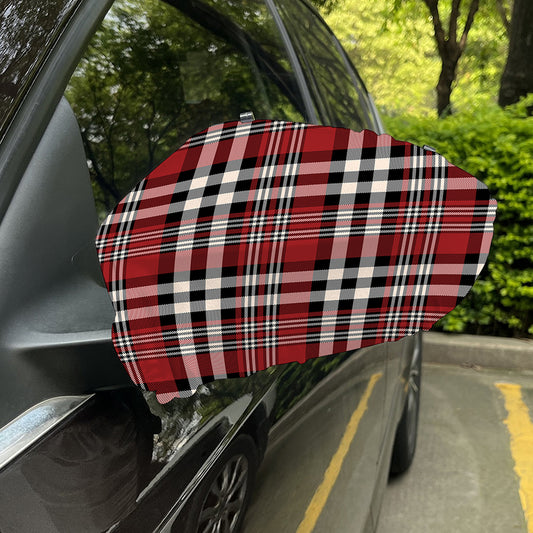 Red Black And White Border Tartan Print Car Side Mirror Covers