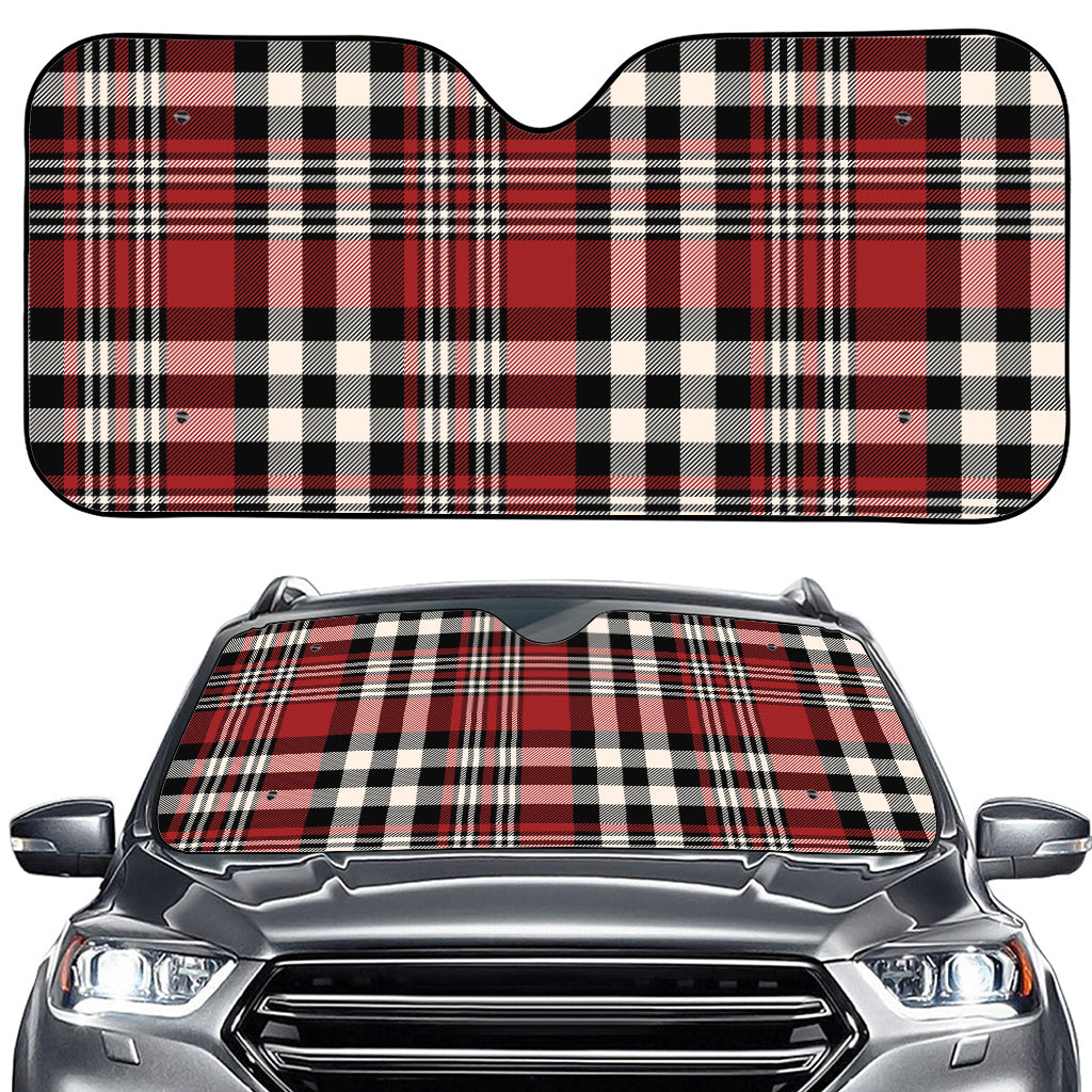 Red Black And White Border Tartan Print Car Windshield Sun Shade