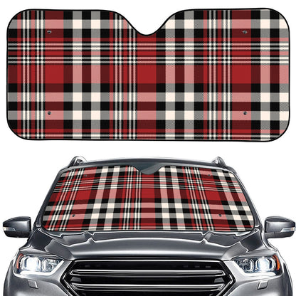 Red Black And White Border Tartan Print Car Windshield Sun Shade