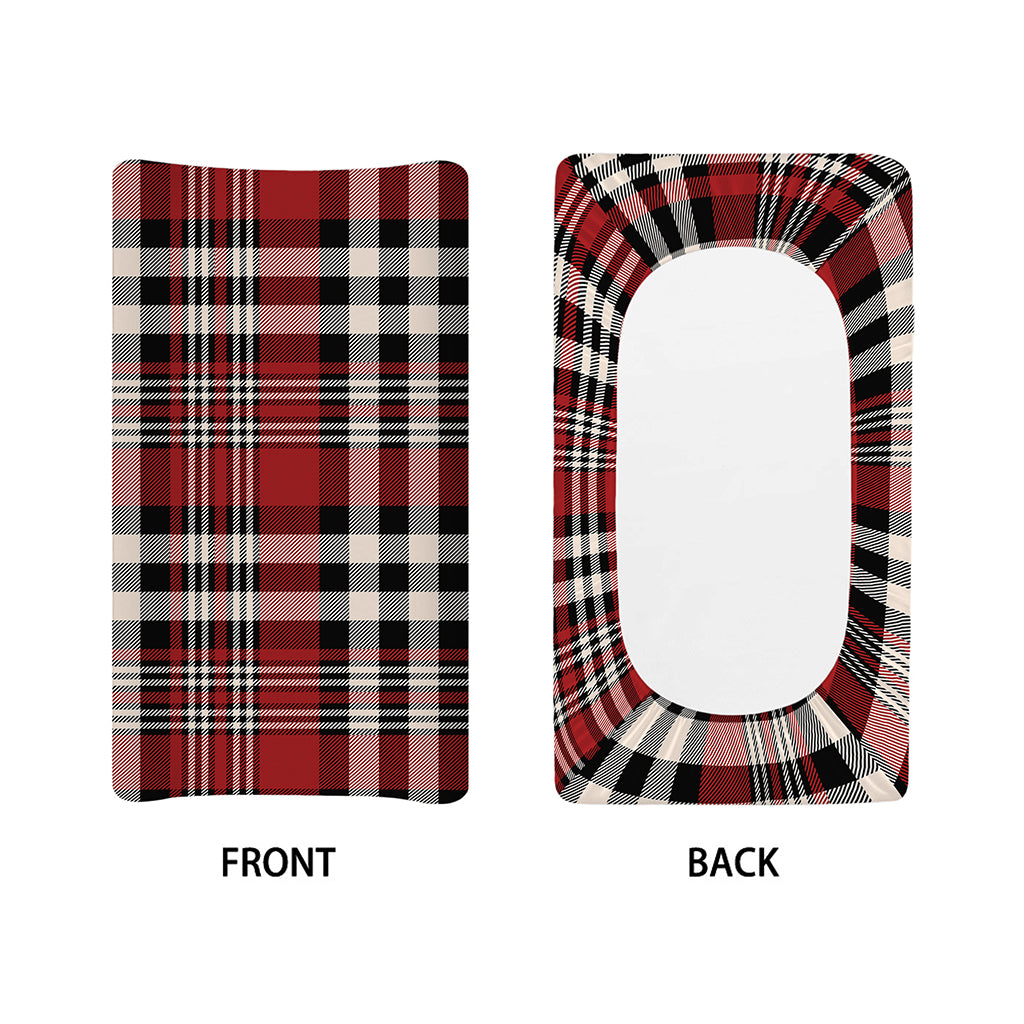 Red Black And White Border Tartan Print Changing Pad Cover