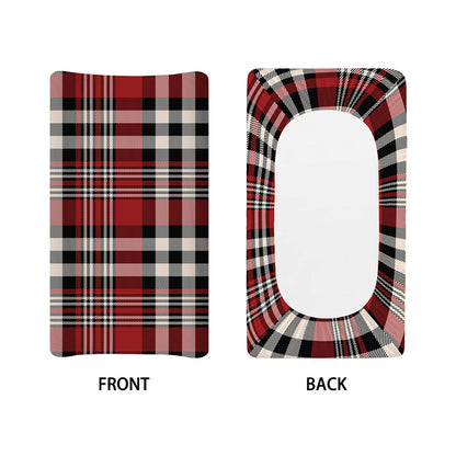 Red Black And White Border Tartan Print Changing Pad Cover