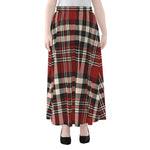 Red Black And White Border Tartan Print Chiffon Maxi Skirt