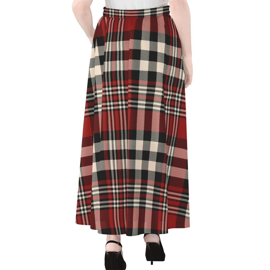 Red Black And White Border Tartan Print Chiffon Maxi Skirt