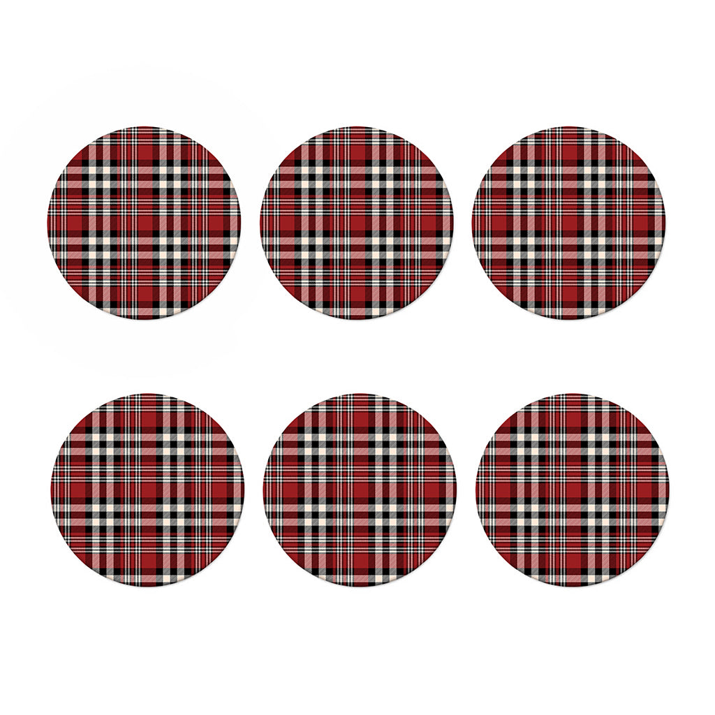 Red Black And White Border Tartan Print Coaster Set