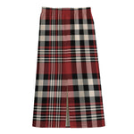 Red Black And White Border Tartan Print Cotton Front Slit Maxi Skirt