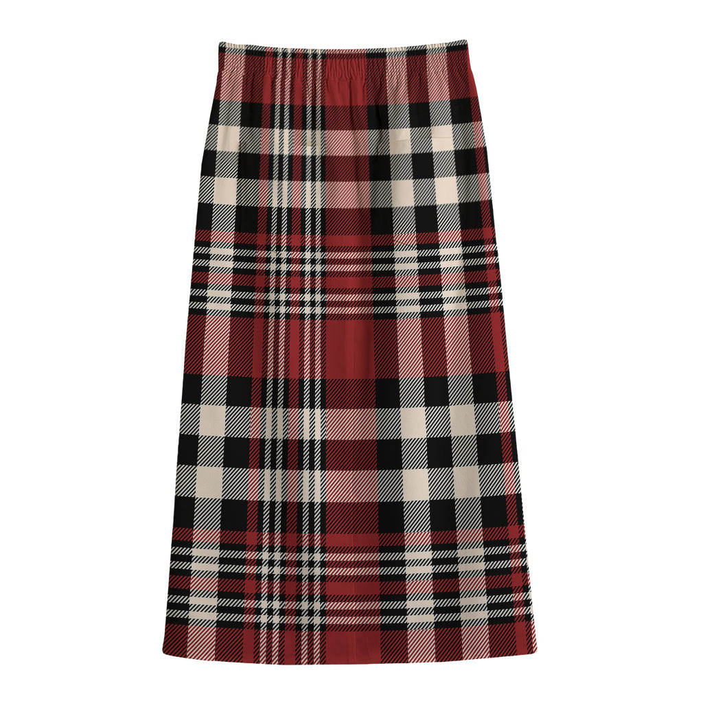 Red Black And White Border Tartan Print Cotton Front Slit Maxi Skirt