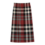 Red Black And White Border Tartan Print Cotton Front Slit Maxi Skirt