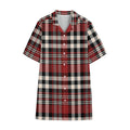Red Black And White Border Tartan Print Cotton Hawaiian Shirt