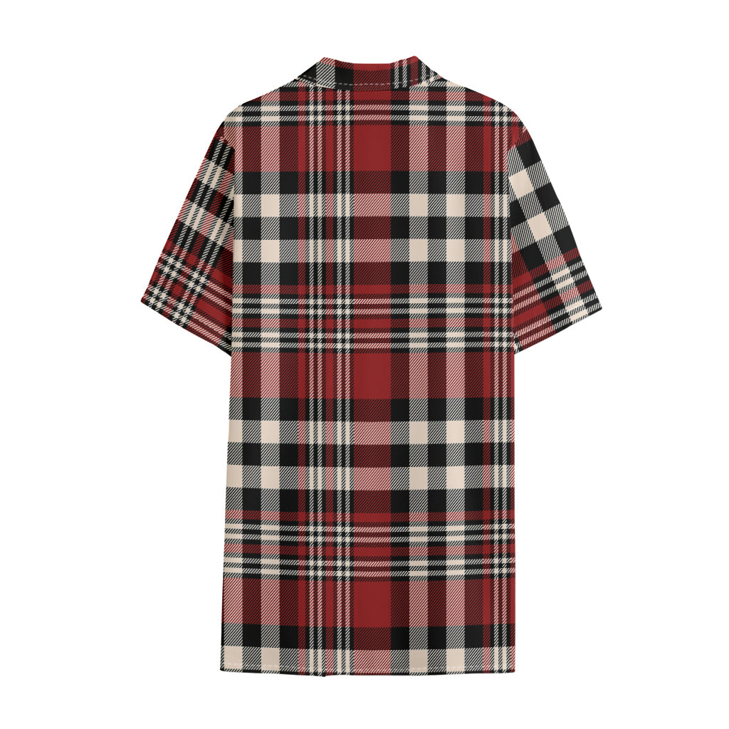 Red Black And White Border Tartan Print Cotton Hawaiian Shirt