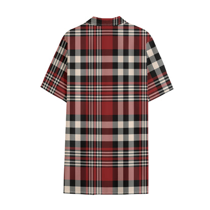 Red Black And White Border Tartan Print Cotton Hawaiian Shirt