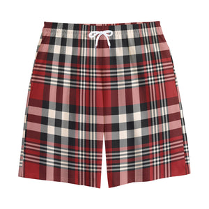 Red Black And White Border Tartan Print Cotton Shorts