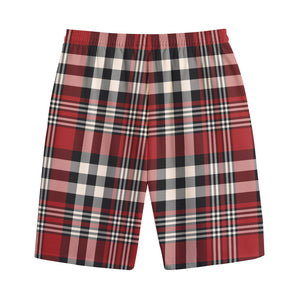 Red Black And White Border Tartan Print Cotton Shorts