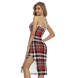 Red Black And White Border Tartan Print Cross Back Cami Dress