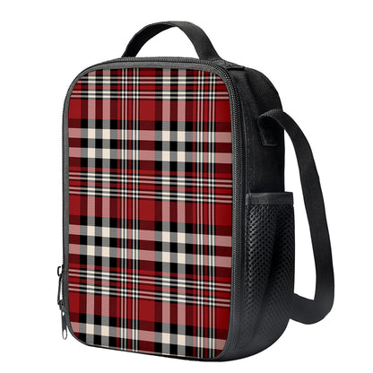 Red Black And White Border Tartan Print Crossbody Lunch Bag