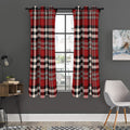 Red Black And White Border Tartan Print Grommet Curtain Panels
