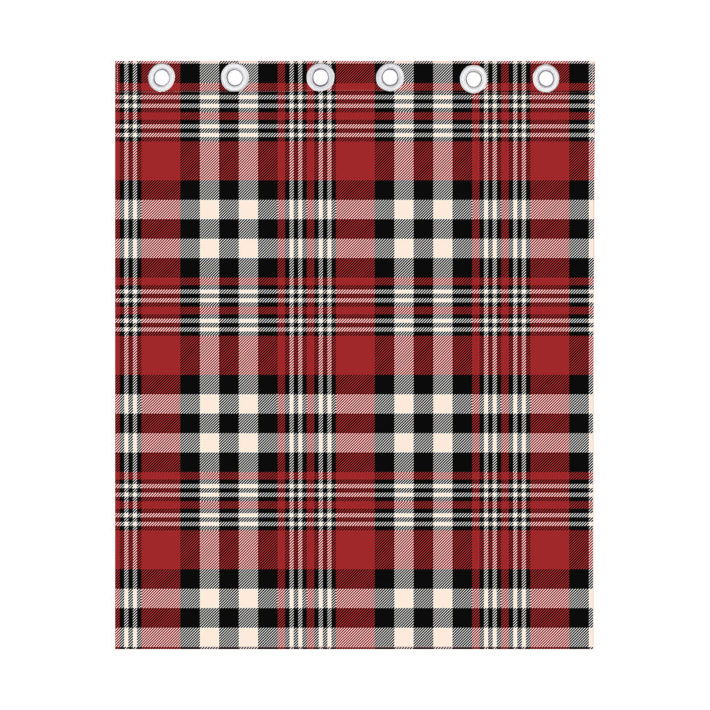 Red Black And White Border Tartan Print Curtain