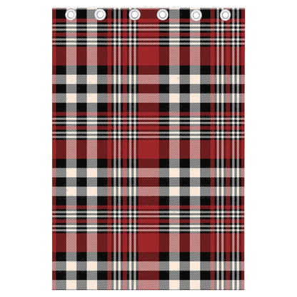 Red Black And White Border Tartan Print Curtain