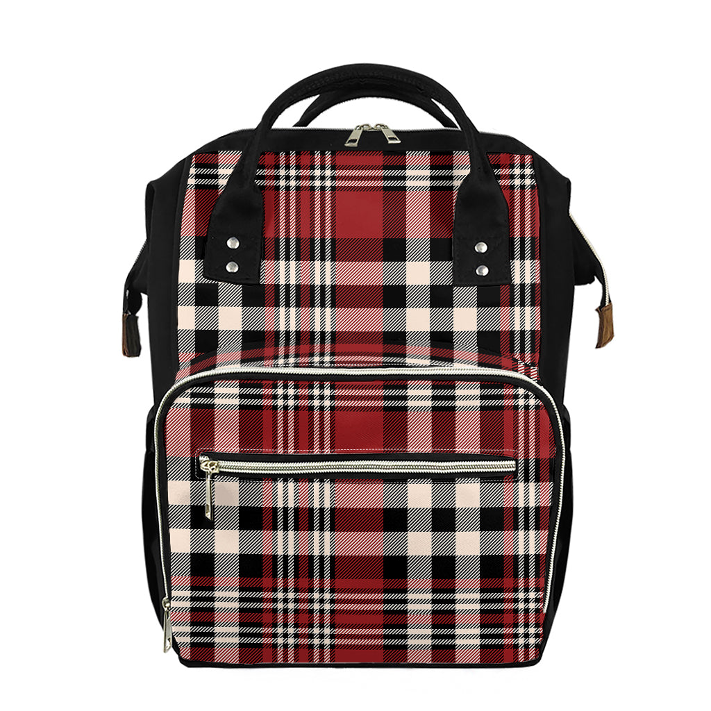 Red Black And White Border Tartan Print Diaper Bag