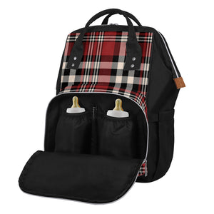 Red Black And White Border Tartan Print Diaper Bag