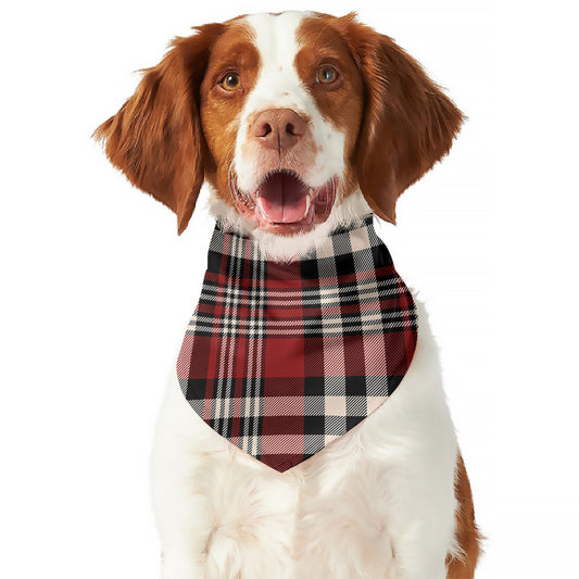 Red Black And White Border Tartan Print Dog Bandana