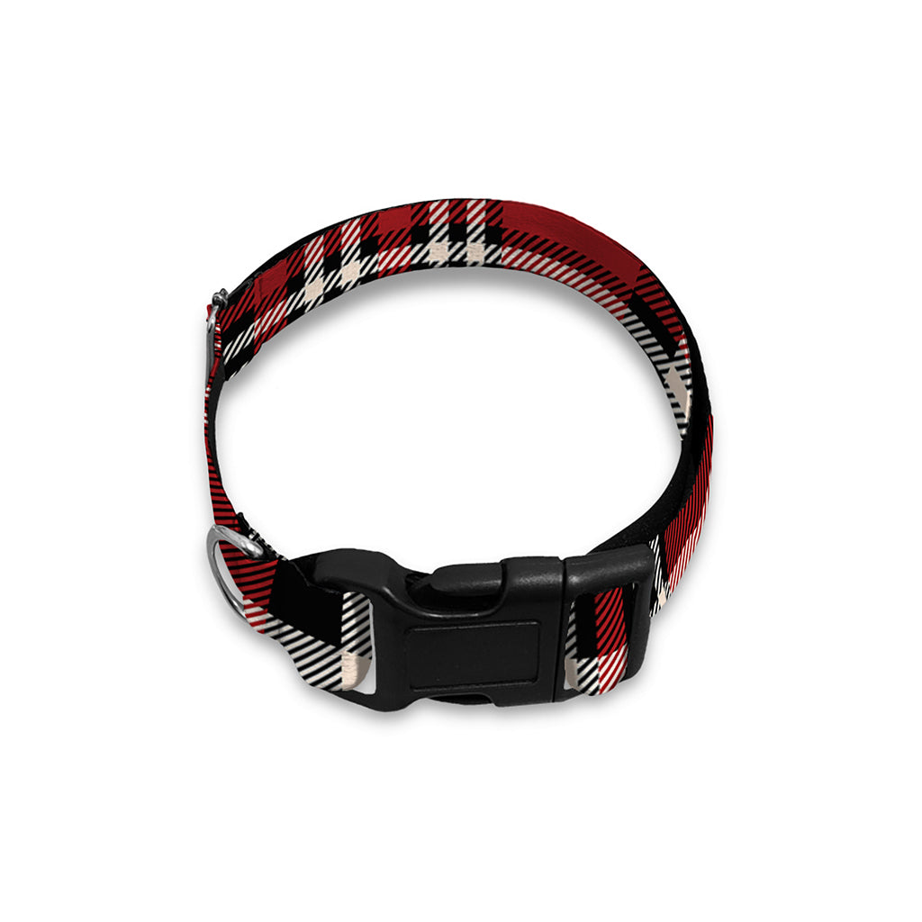 Red Black And White Border Tartan Print Dog Collar