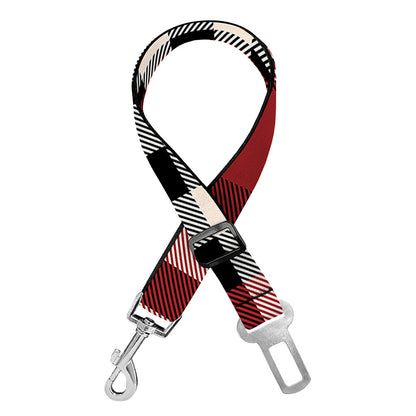 Red Black And White Border Tartan Print Dog Seat Belt