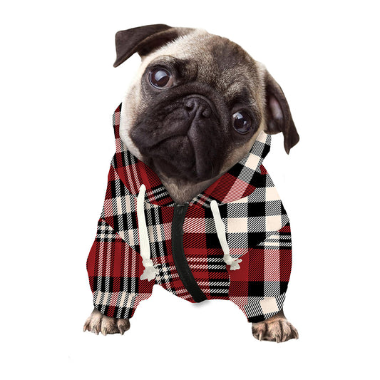Red Black And White Border Tartan Print Dog Zip Up Hoodie