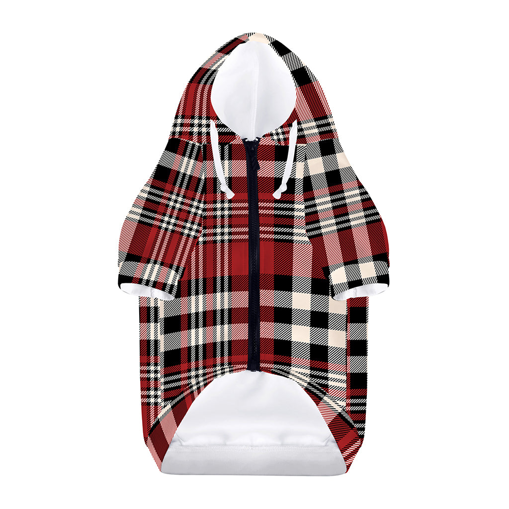 Red Black And White Border Tartan Print Dog Zip Up Hoodie