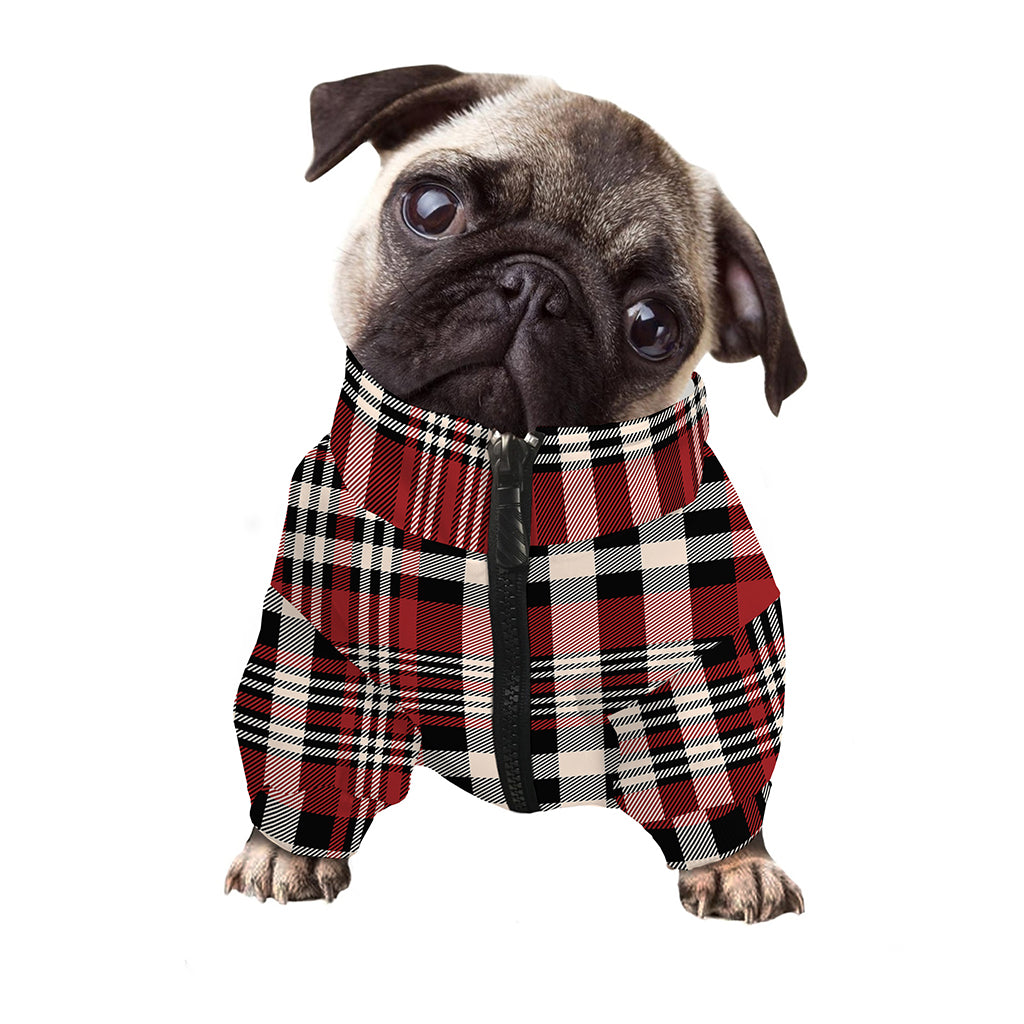 Red Black And White Border Tartan Print Dog Zip Up Jacket