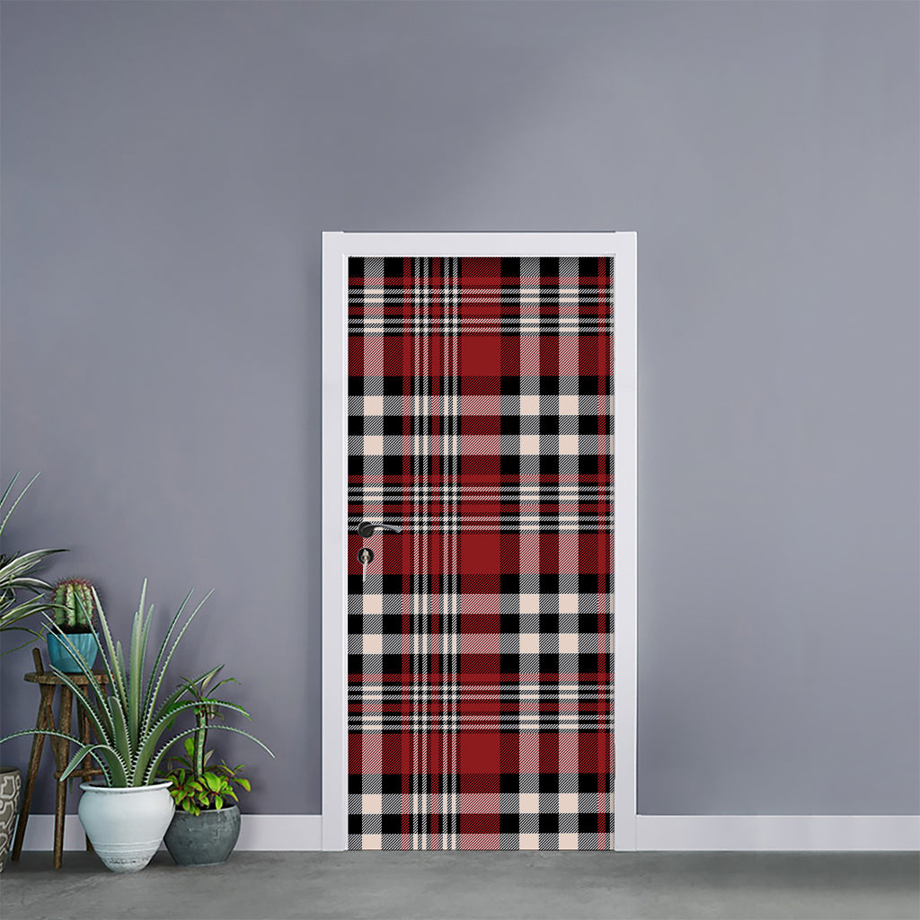 Red Black And White Border Tartan Print Door Sticker