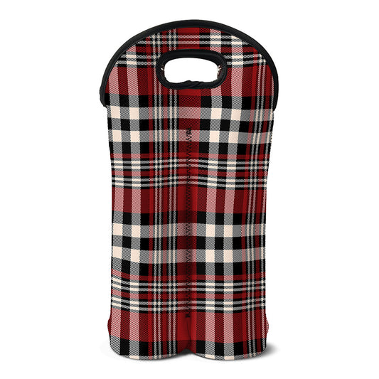 Red Black And White Border Tartan Print Double Neoprene Wine Tote