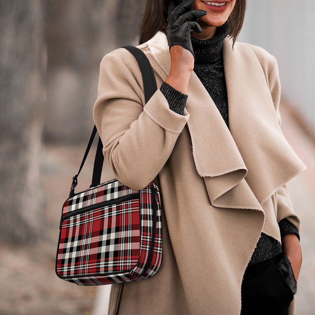 Red Black And White Border Tartan Print Double Strap Bible Bag