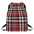 Red Black And White Border Tartan Print Drawstring Backpack