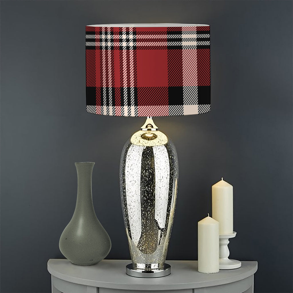 Red Black And White Border Tartan Print Drum Lamp Shade