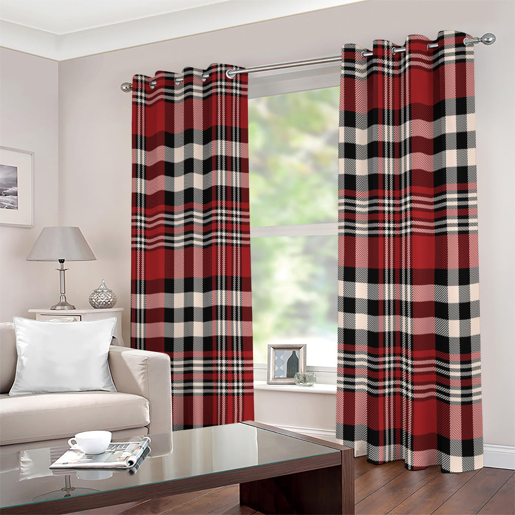 Red Black And White Border Tartan Print Extra Wide Grommet Curtains