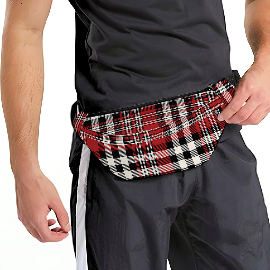 Red Black And White Border Tartan Print Fanny Pack