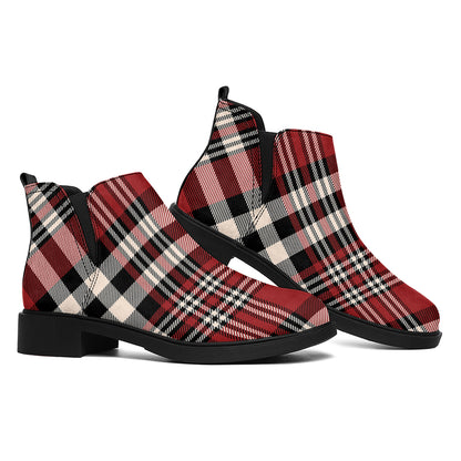 Red Black And White Border Tartan Print Flat Ankle Boots