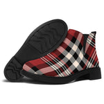 Red Black And White Border Tartan Print Flat Ankle Boots