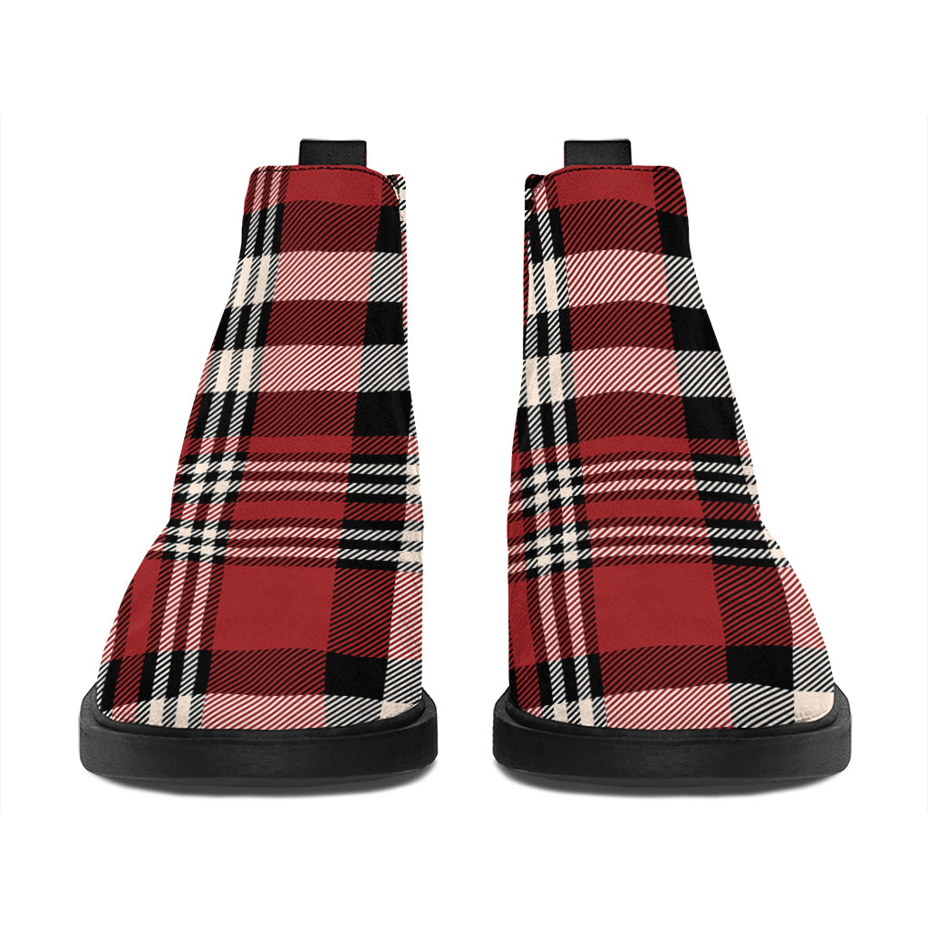 Red Black And White Border Tartan Print Flat Ankle Boots