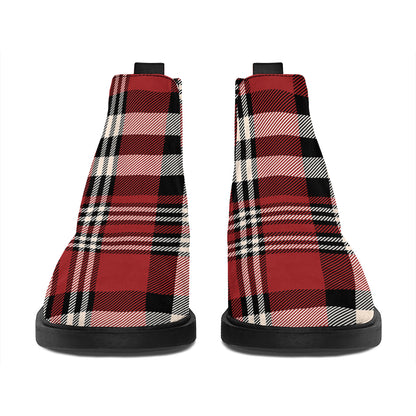 Red Black And White Border Tartan Print Flat Ankle Boots