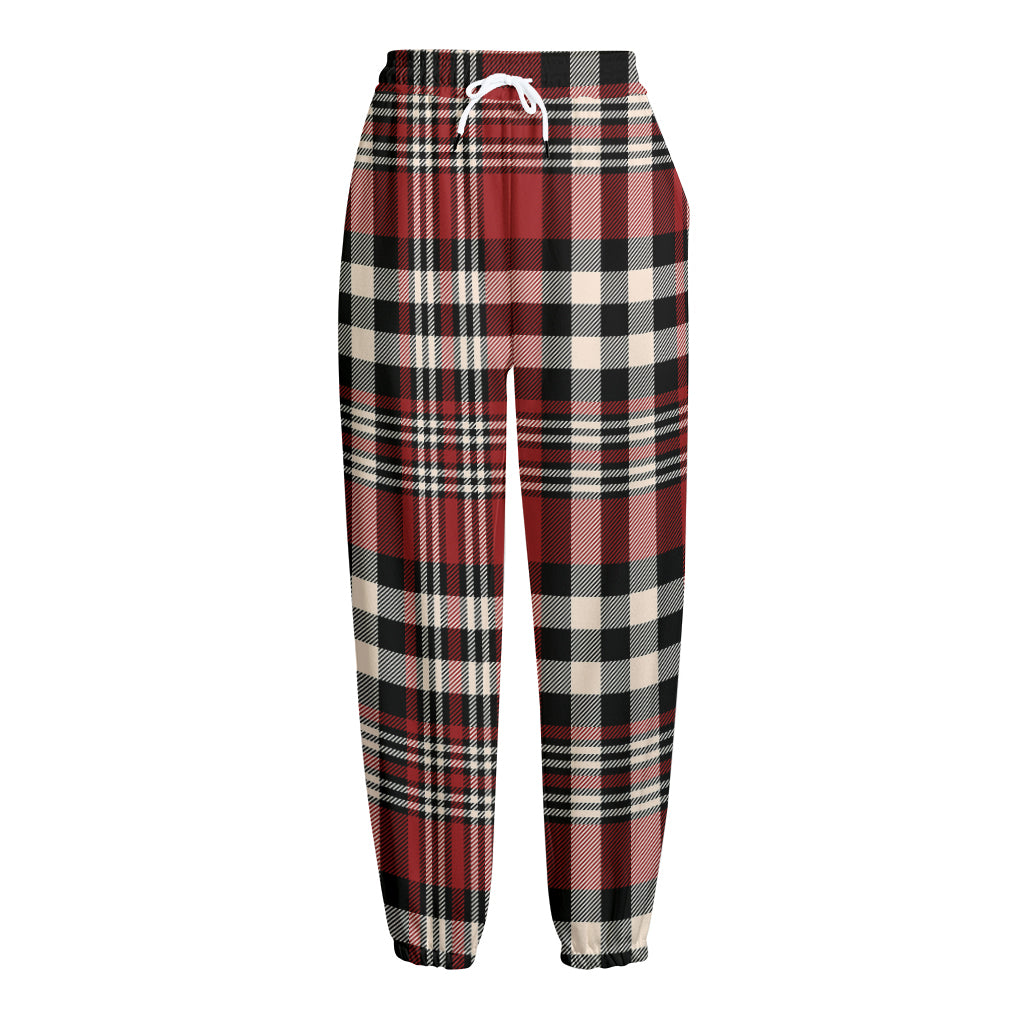 Red Black And White Border Tartan Print Fleece Lined Knit Pants