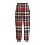 Red Black And White Border Tartan Print Fleece Lined Knit Pants