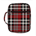 Red Black And White Border Tartan Print Front Pocket Bible Bag