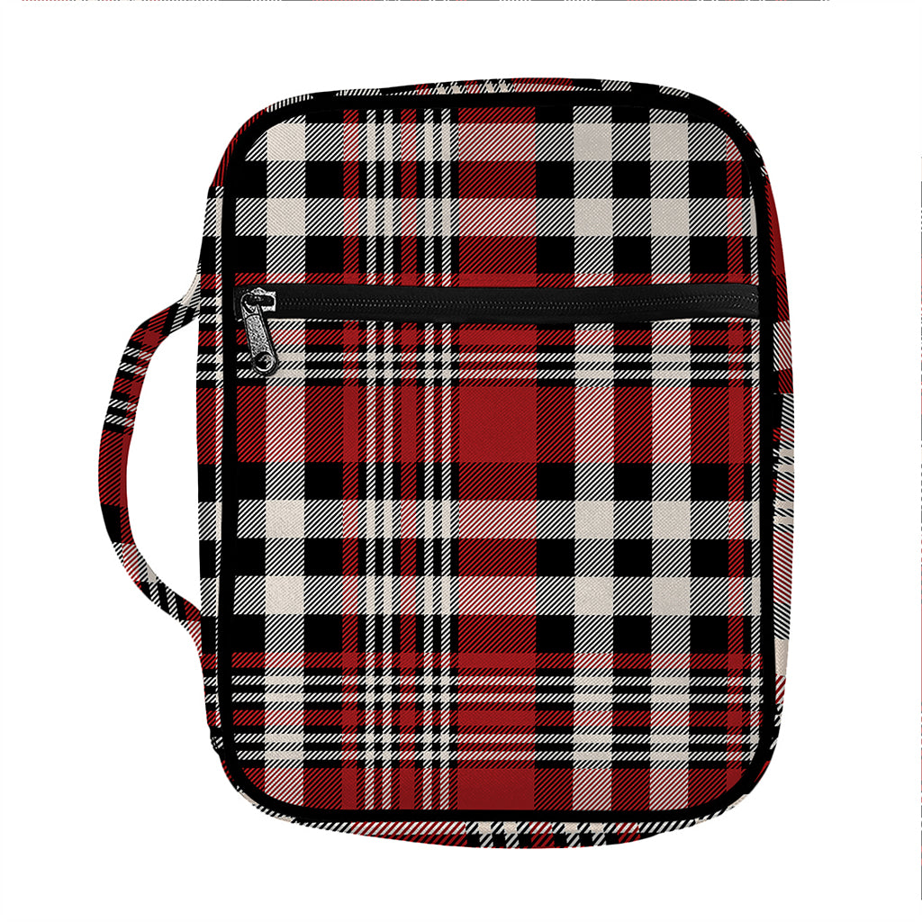 Red Black And White Border Tartan Print Front Pocket Bible Bag