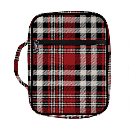 Red Black And White Border Tartan Print Front Pocket Bible Bag