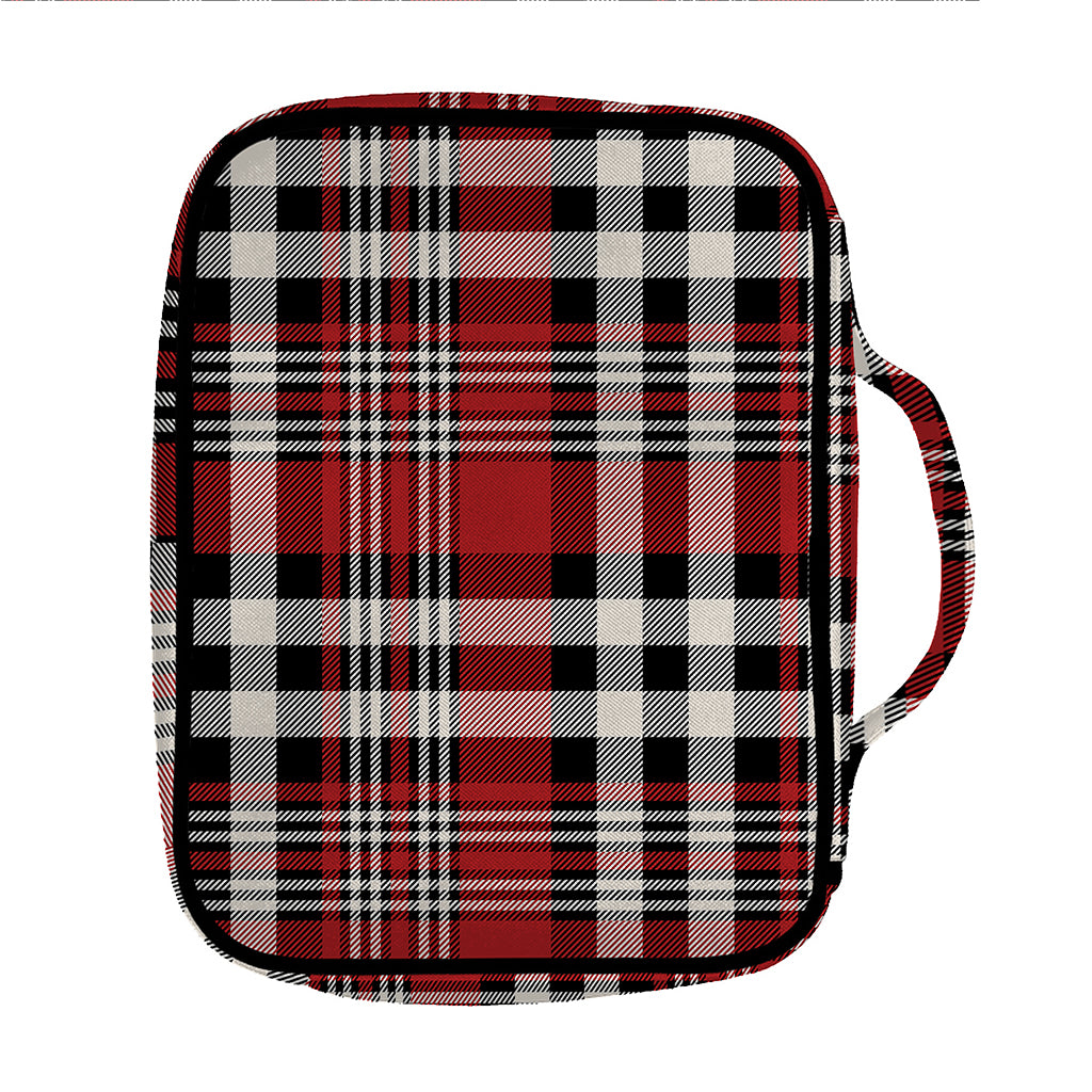 Red Black And White Border Tartan Print Front Pocket Bible Bag