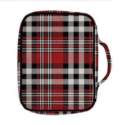 Red Black And White Border Tartan Print Front Pocket Bible Bag